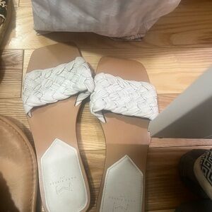Marc Fisher White Quilted Slide Sandals
